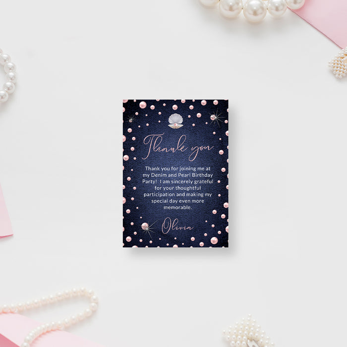 Denim and Pearls Invitation Card for Elegant 40th 50th 60th Birthday Celebration, Stylish Pink Pearls Timeless