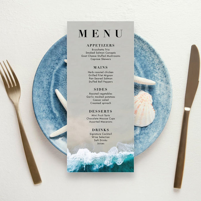 Beach Wedding Invitation Card, Modern Invitation for Destination Wedding, Tropical Wedding Invitation with Ocean Waves, Coastal Wedding Invitations