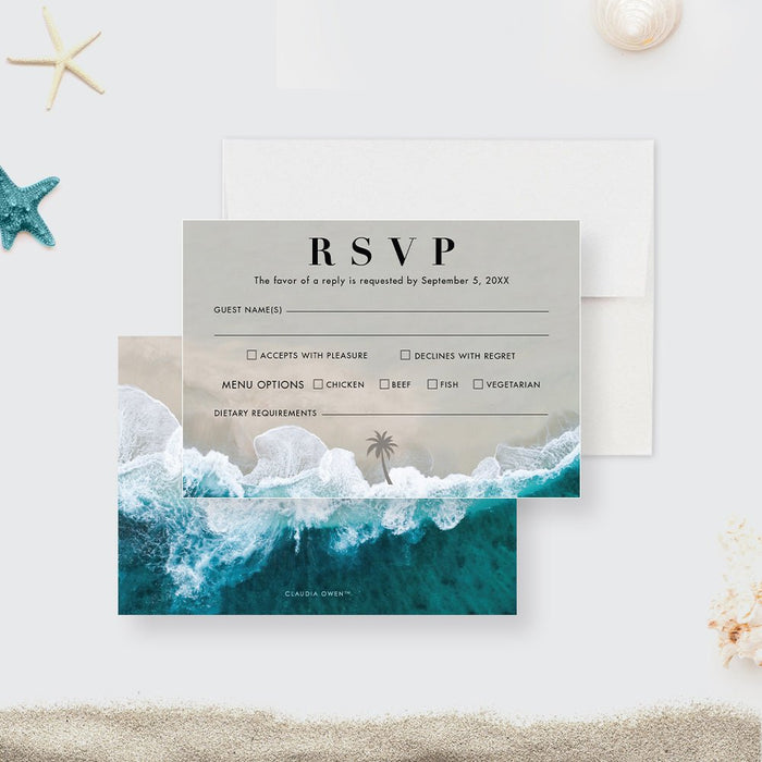 Beach Wedding Invitation Card, Modern Invitation for Destination Wedding, Tropical Wedding Invitation with Ocean Waves, Coastal Wedding Invitations