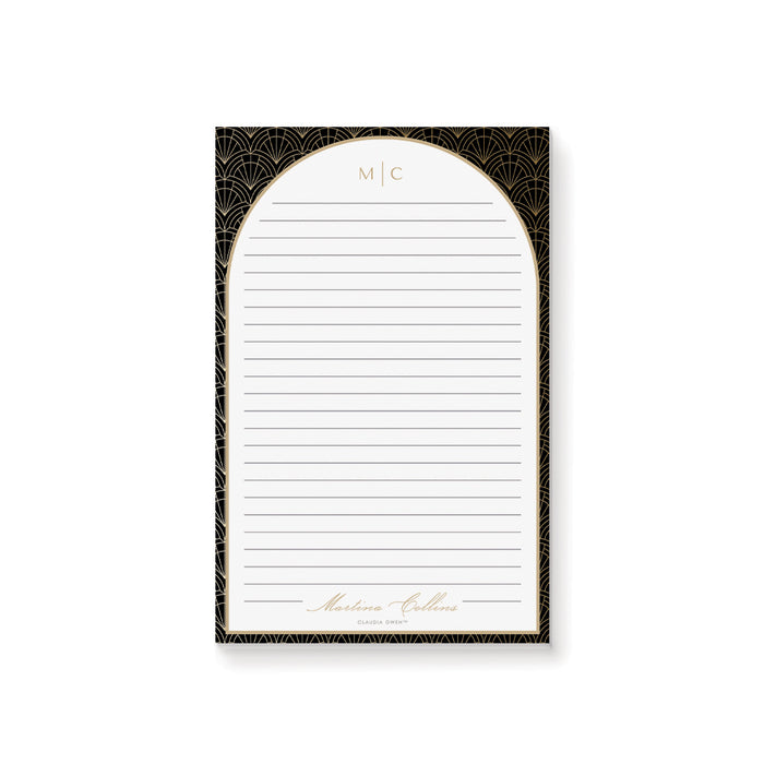 Classic Notepad with Art Deco Pattern in Gold and Black, Personalized 1920s Inspired Writing Pad, Elegant Business Stationery Pad, Roaring 20’s Notepad