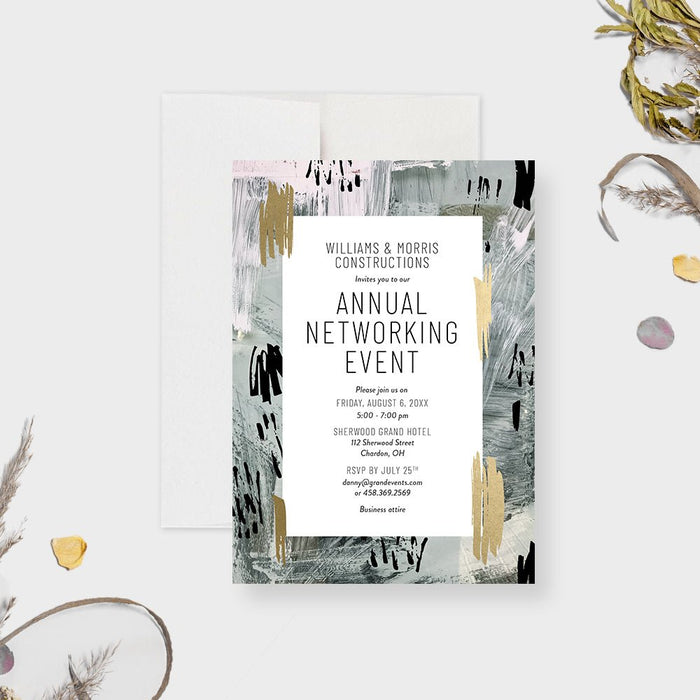 Annual Networking Event Party Invitation Cards with Abstract Flair, Artistic Business Dinner Invites