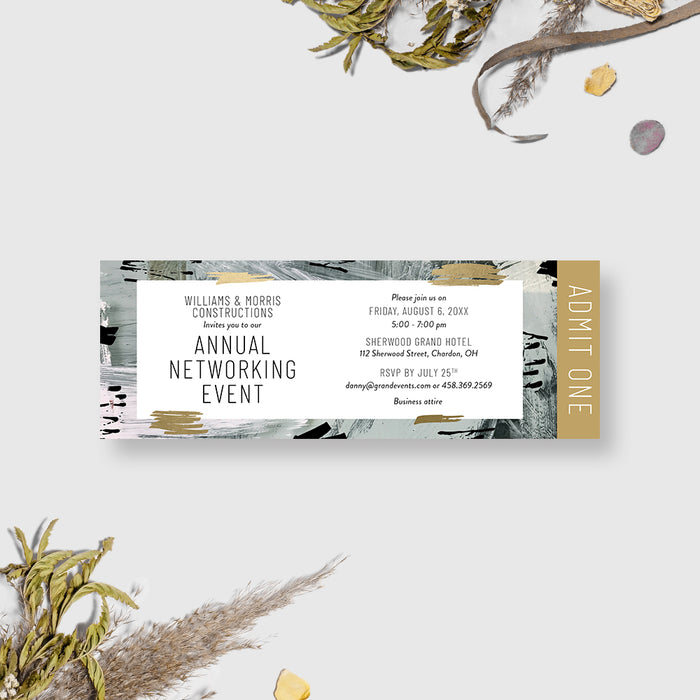Unique Ticket Invitation Cards for Professional and Business Events, Elegant Company Ticket Invites for Artistic Party