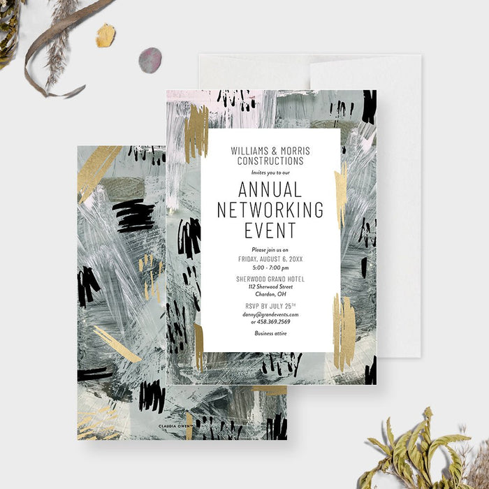 Annual Networking Event Party Invitation Cards with Abstract Flair, Artistic Business Dinner Invites