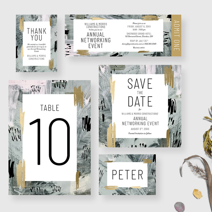 Annual Networking Event Party Invitation Cards with Abstract Flair, Artistic Business Dinner Invites
