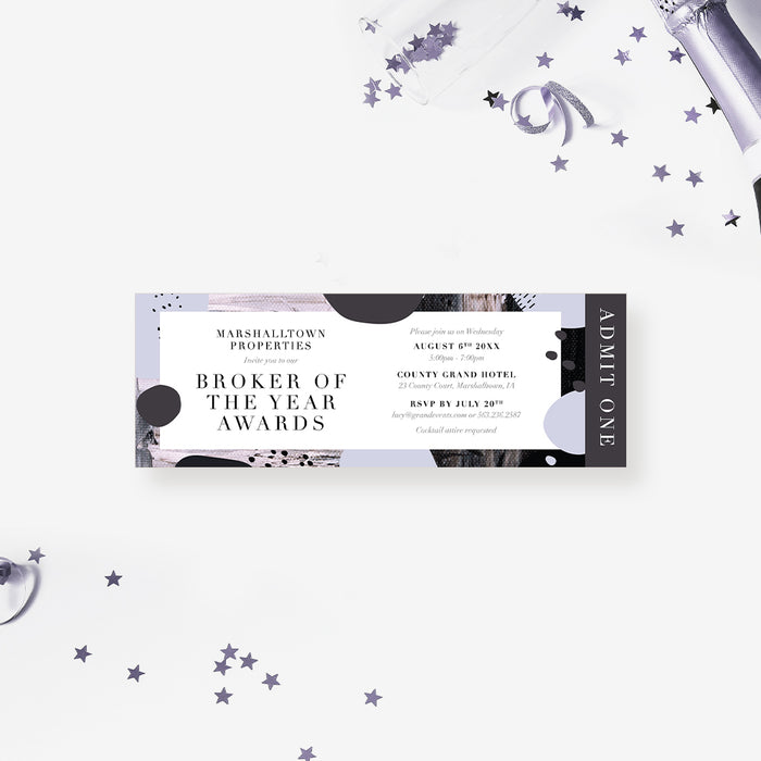 Ticket Invitation Card with Modern Abstract Art, Custom Ticket Passes for Award Ceremony, Stylish Invites for Company Party Celebrations
