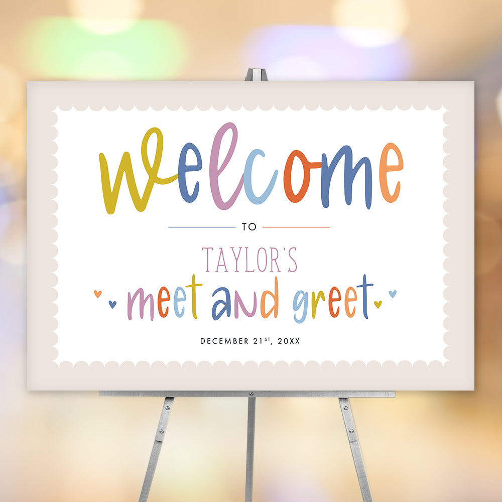 Welcome Partners. Sign Fun and Colorful Meet and Greet Welcome Sign, Personalized Sip and See