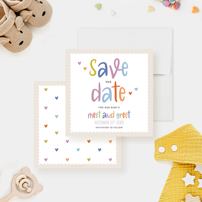 Colorful Meet and Greet Save the Date Cards, Cute Baby Birthday Save the Date Card, Personalized Baby Shower Save the Dates