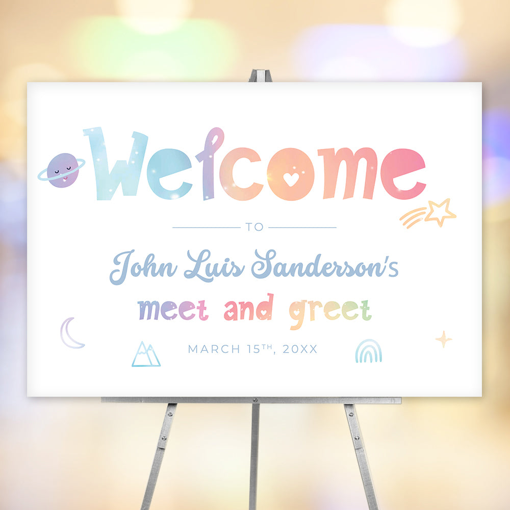 Charming Pastel Meet and Greet Welcome Sign, Personalized Baby Shower