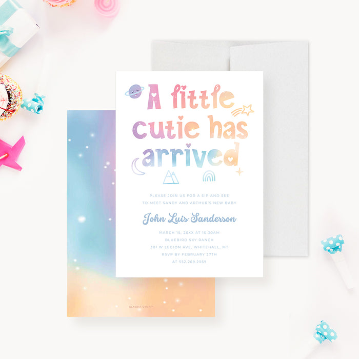 Charming Sip and See Party Invitation Card, A Little Cutie Arrived Welcome Baby Party Invites, Sip and Show Meet and Greet the Baby Invitations