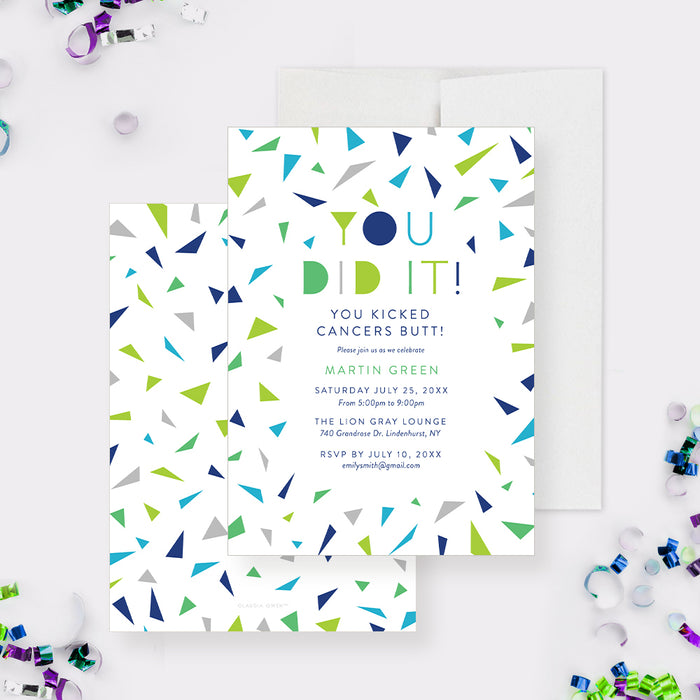 You Did It You Kicked Cancers Butt Invitation Card for your Cancer Free Bash, Personalized Cancer Survivor Part, Remission Party Invites