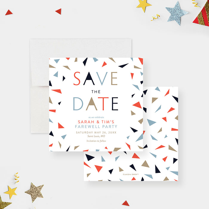 Save the Date Card for Farewell Party, Goodbye Party Save the Dates with Colorful Confetti, Going Away Save the Date