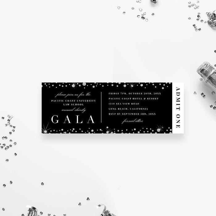 Diamond Ticket Party Cards for Gala Business Event, Elegant Company Celebration Invites, Dinner Party Invites Card with Diamonds