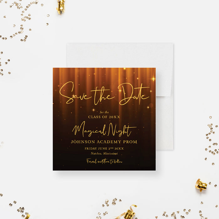 Classy Magical Night Prom Save the Date Card, Black and Gold Event Announcement Card, High School Prom Save the Dates
