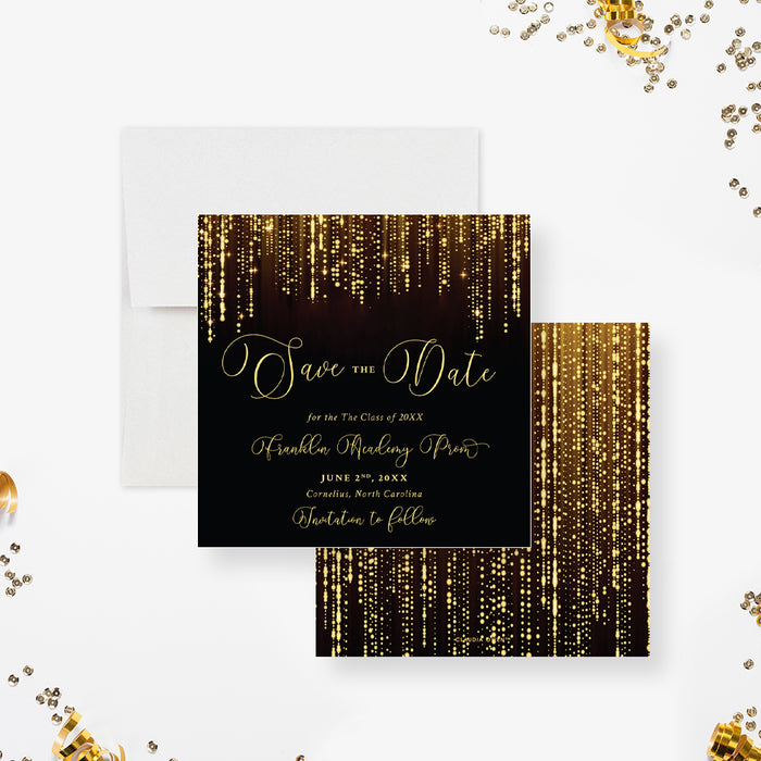Elegant Black and Gold Save the Date Card for Prom Party, Custom Announcement Card for Senior Prom Event, Stylish Save the Date for Magical Night Ball Celebration