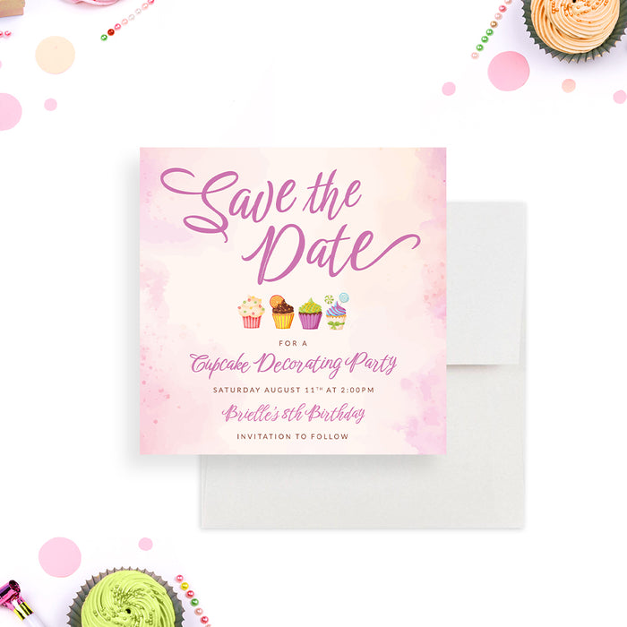 Celebrate in Style with Our Blush Pink Cupcake Birthday Party Save the Date Cards