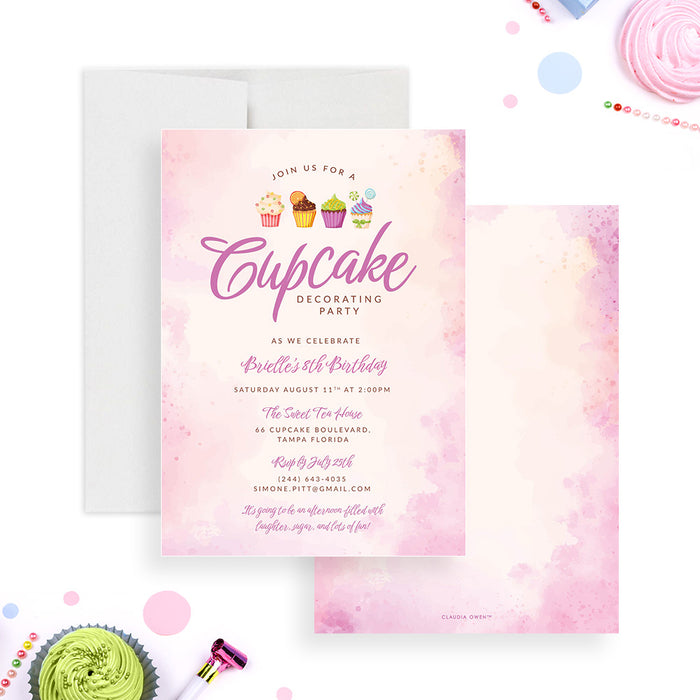 Sweetest Cupcake Decorating Party Celebration, Two Sweet Birthday Party Invitation Card in Blush Pink