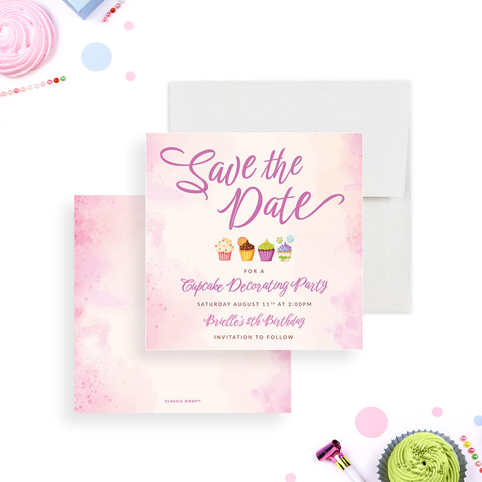 Celebrate in Style with Our Blush Pink Cupcake Birthday Party Save the Date Cards