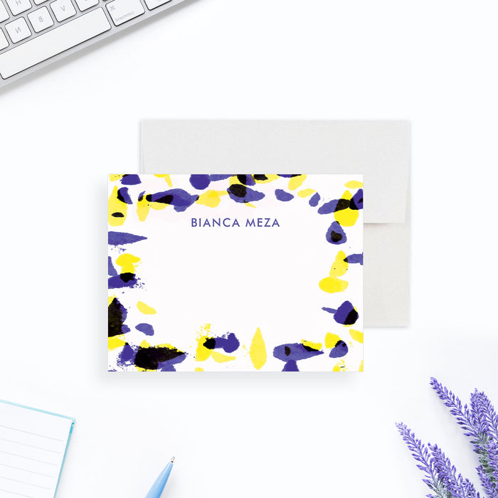 Colorful Note Card for Her, Unique Correspondence Card, Personalized Gift for Women, Birthday Thank You Cards with Yellow and Purple Pattern Design