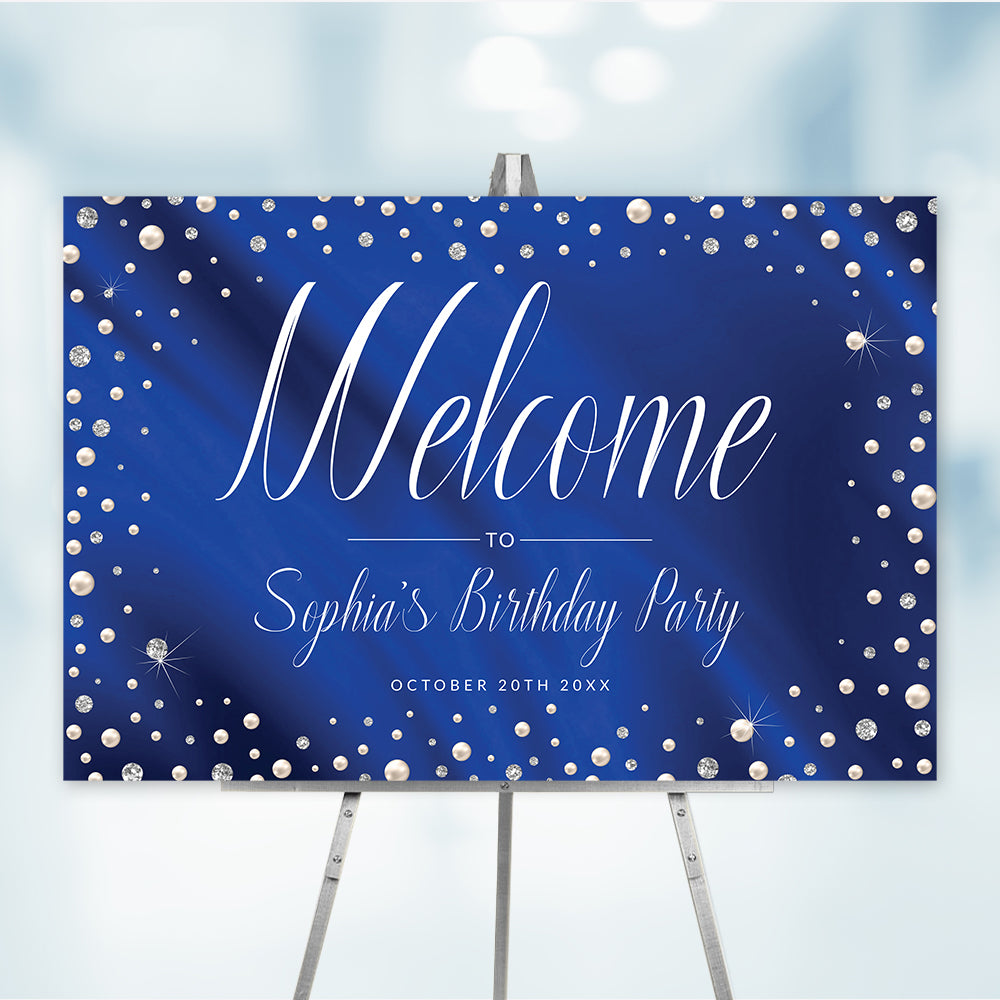 Diamonds and Pearls Birthday Welcome Sign Template, Personalized Glam