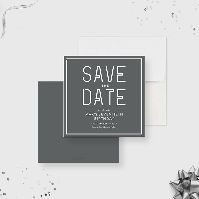 Gray and White Save the Date Card for Milestone Birthday Party, Cool Birthday Announcement Card for 30th 40th 60th 70th 80th 90th Milestone Celebration