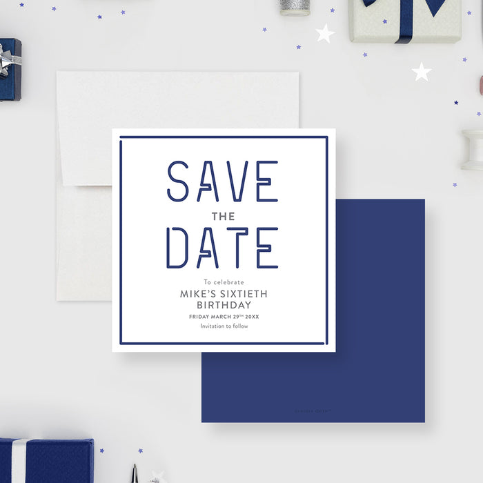 Minimalist Save the Date Card for Birthday Party, 40th 50th 60th 70th 80th 90th Save the Dates for Adult Celebration with Simple Design
