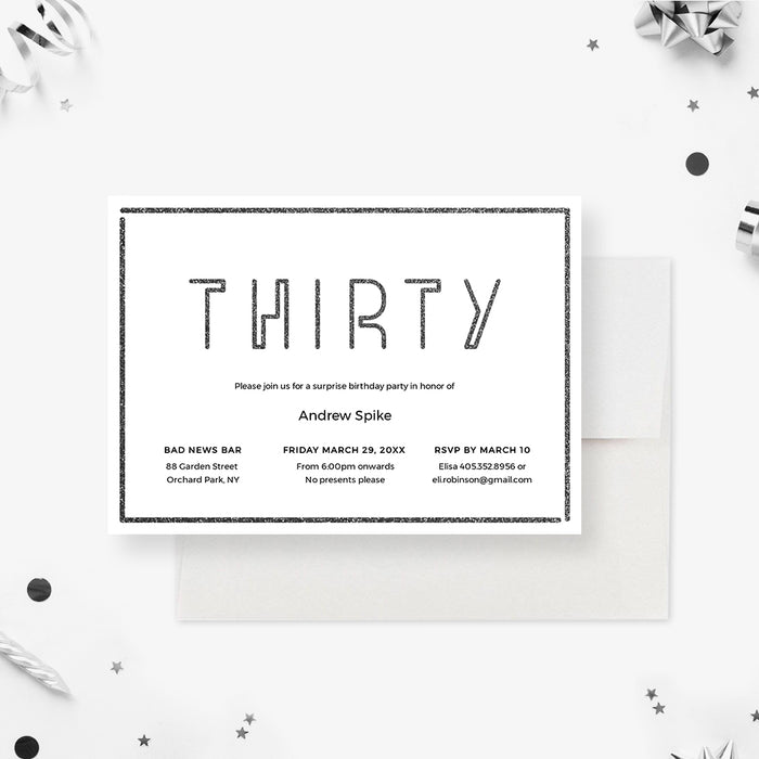 Life Begins at 30, 30th Modern Birthday Party Digital Invitation in Gray and White