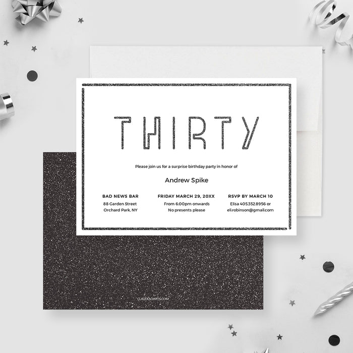 Life Begins at 30, 30th Modern Birthday Party Digital Invitation in Gray and White