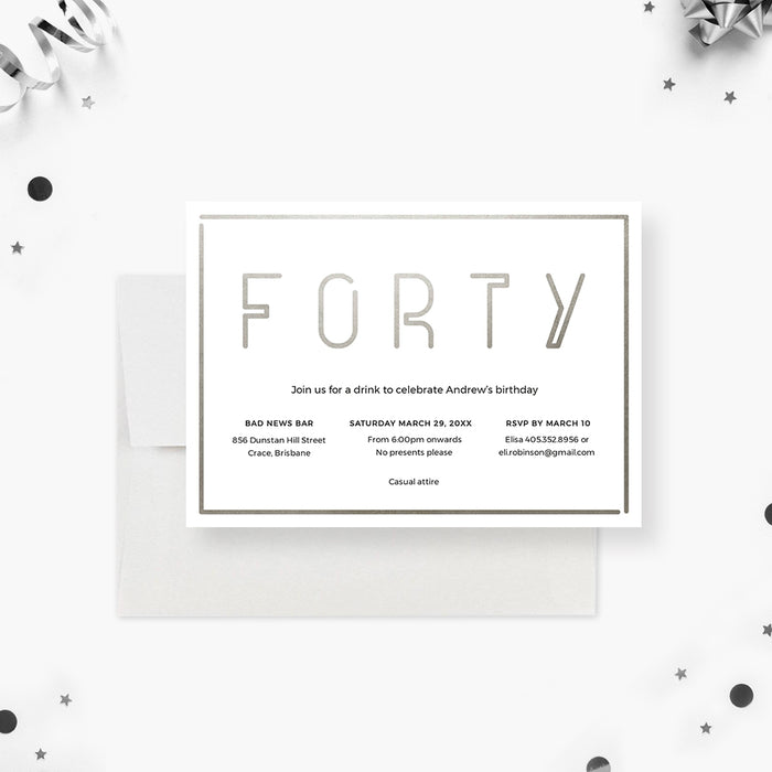 Forty and Fabulous, Spectacular 40th Birthday Bash White in Silver Digital Template