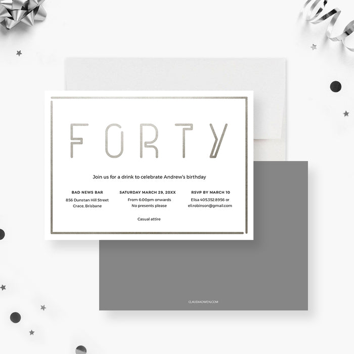 Forty and Fabulous, Spectacular 40th Birthday Bash White in Silver Digital Template