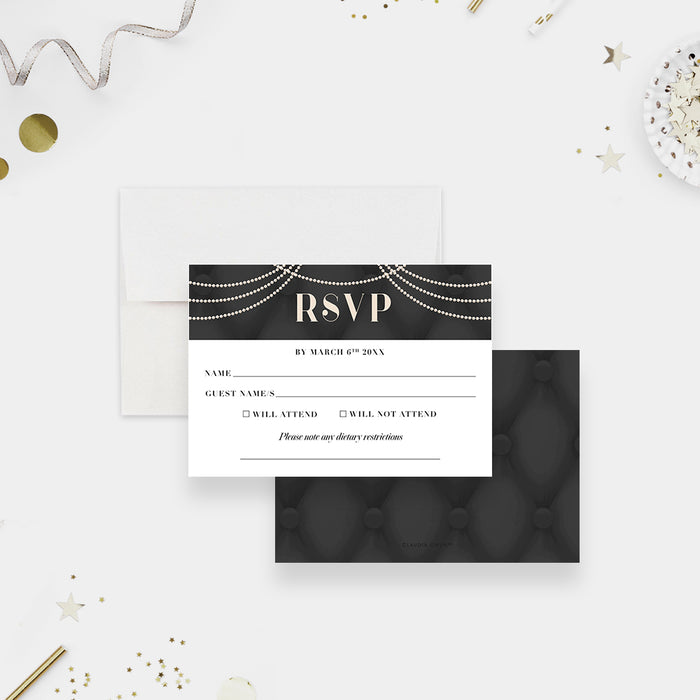 Sixtieth Birthday Party Invitation Card, Elegant Printed Invitation for 40th 50th 60th 70th 80th Milestone Celebration with Black Tufted and Pearl Design, Anniversary Invites