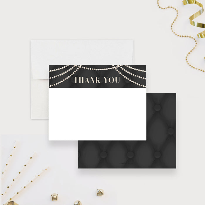 Elegant Note Card with Black Tufted and Pearl Design, Personalized Gift for Women, Thank You Card for Birthday Celebration