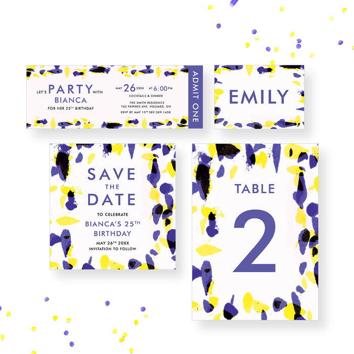 Birthday Party Invitation with Colorful Pattern, Cocktail and Dinner Invitations, Modern Invitation for 21st 25th 30th 40th 50th Birthday Bash
