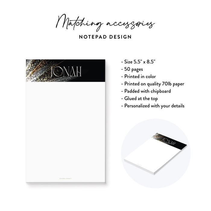 Personalized Black and Gold Corporate Gala Notepad