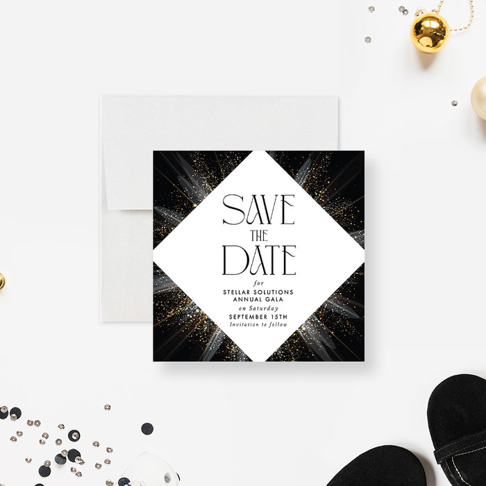 Elegant Save the Date Card for Annual Gala Party, Reminder Card for Business Event in Gold Silver and Black, Corporate Celebration Save the Dates Invites