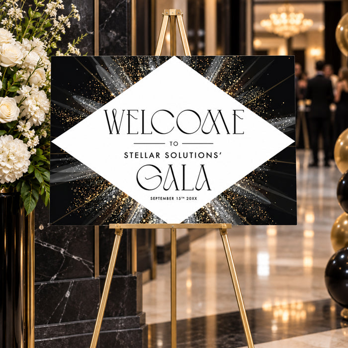 Elegant Black and Gold Gala Welcome Sign, Corporate Event Entrance Poster, Business Banquet Signage