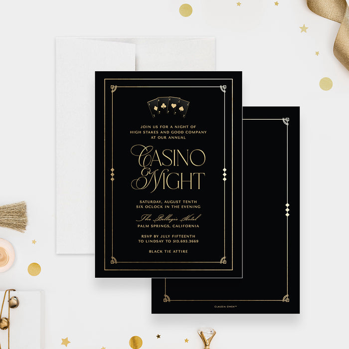 Gold and Black Invitation Card for Casino Night Party with Deck of Cards, Poker Birthday Invitations for Men, Casino Party Business Event