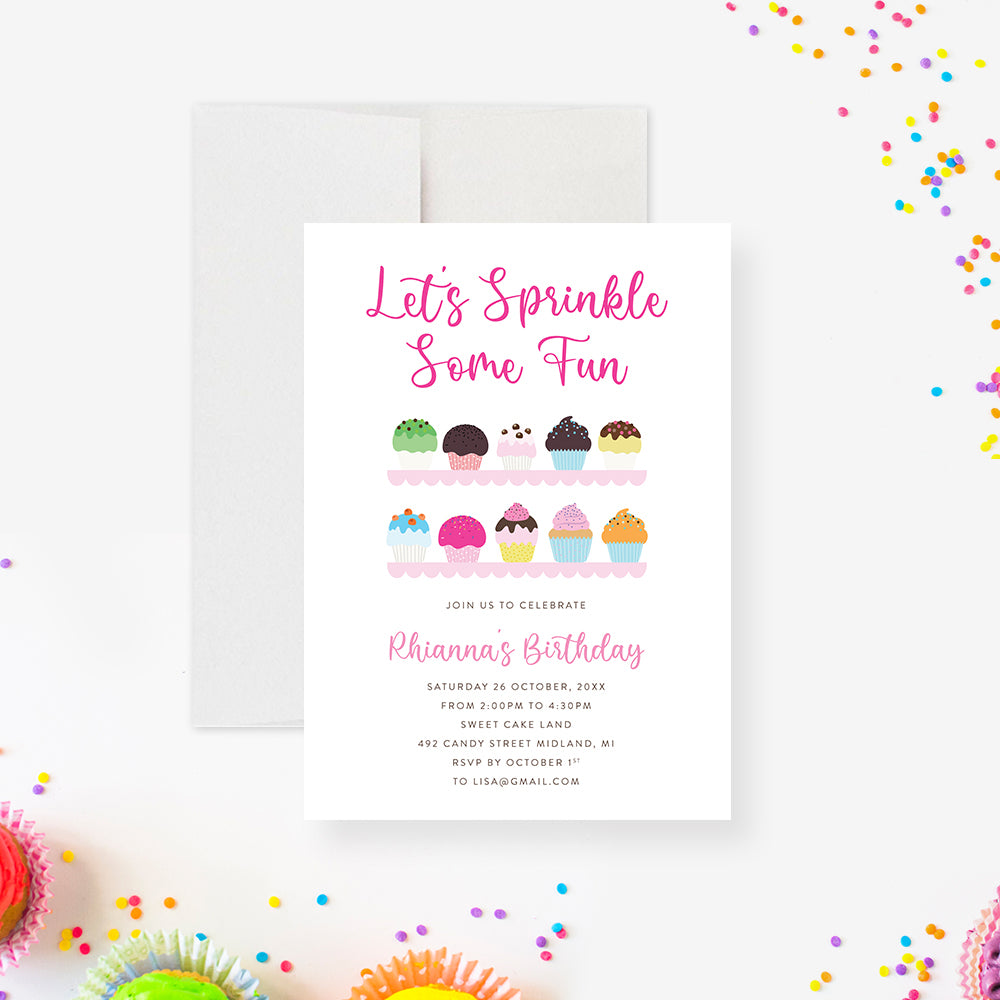 Lets Sprinkle Some Fun Invitation Card for Kids Birthday Party, Cute C