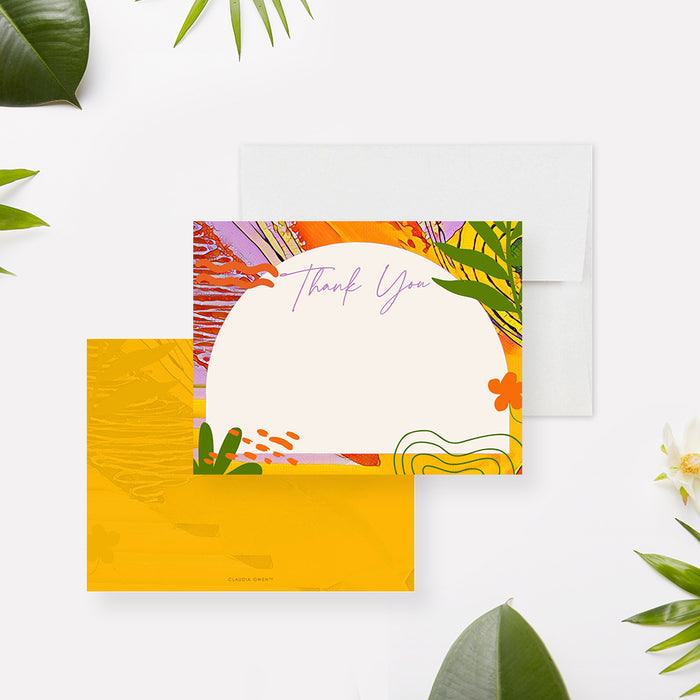 Sunny Note Card with Colorful Abstract Art Personalized with Your Name, Summer Party Thank You Card, Bridal Shower Thank You Cards, Birthday Gifts for Her