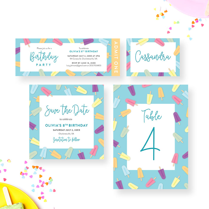 Popsicle Birthday Invitation for Kids, Summer Birthday Invitation Card, Ice pop Invites for 5th 6th 7th 8th Birthday Celebration, Chill with us Popsicle Party Invitations