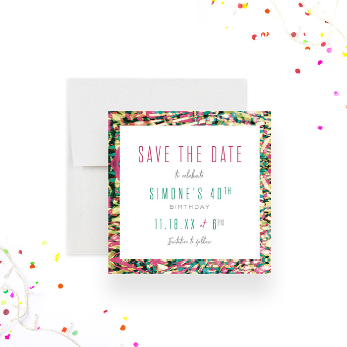 Colorful Tropical Save the Date Card for Birthday Party, Summer Themed Save the Date for Adult Birthday Bash, 30th 40th 50th 60th Birthday Save the Dates