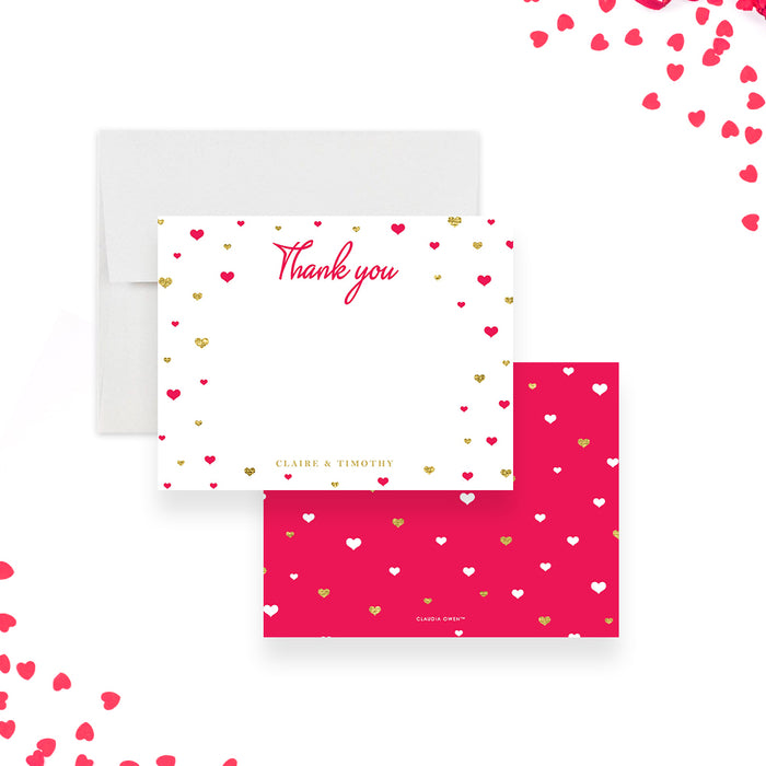 Gold and Red Mini Hearts Note Card, Valentines Day Thank You Card for Couples, Stationery Correspondence Card for Girls, Thanks Note for Anniversary Wishes