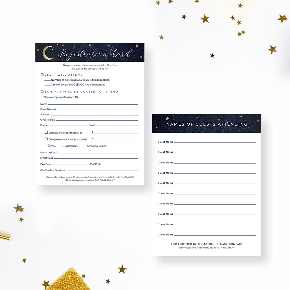 Celestial Registration Card Template, Charity Event RSVP Card with Don