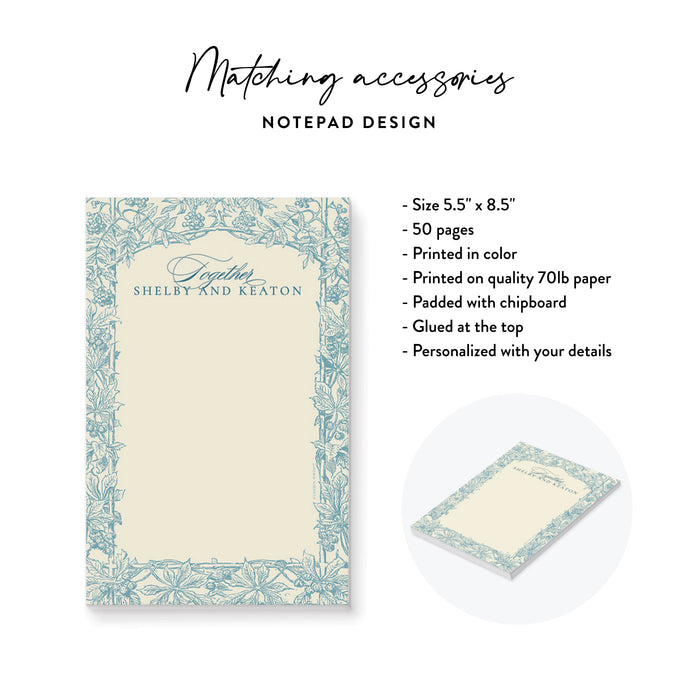 Vintage Blue Botanical Wedding Invitation with Floral Frame