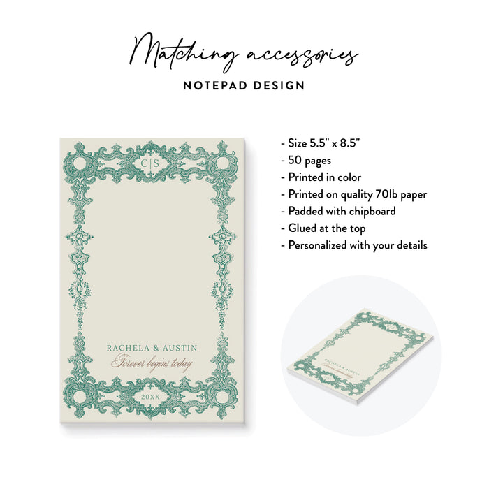 Vintage Green Baroque Wedding Personalized Notepad