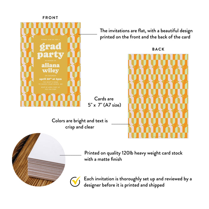 Retro Graduation Party Invitation Colorful Geometric