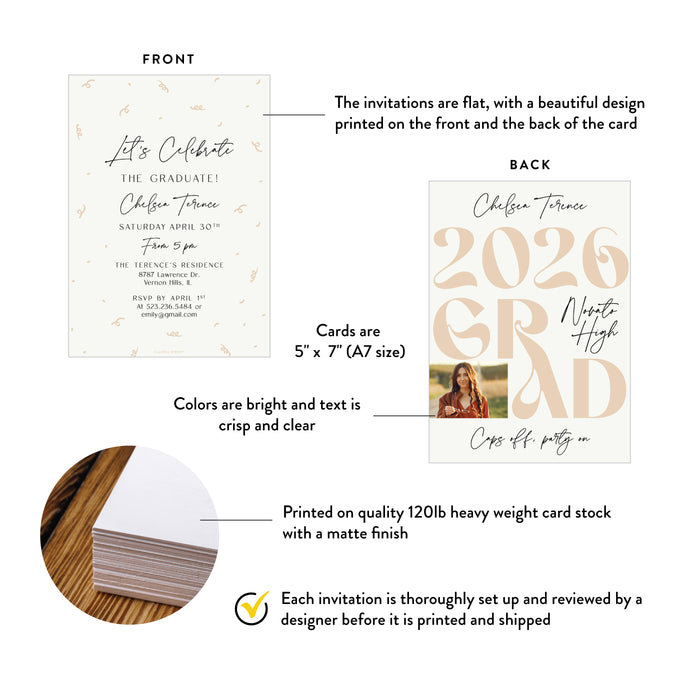 Modern Graduation Party Invitation with Photo Taupe Neutral