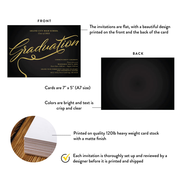 Elegant Black Gold Graduation Invitation Script Design