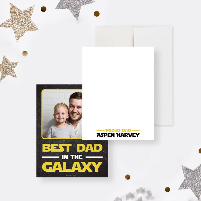 Best Dad in the Galaxy Fathers Day Note Card with Picture, Personalized Birthday Greeting Card for Dad