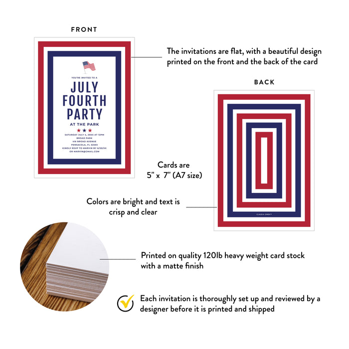 4th of July Party Invitation Patriotic USA Flag Design
