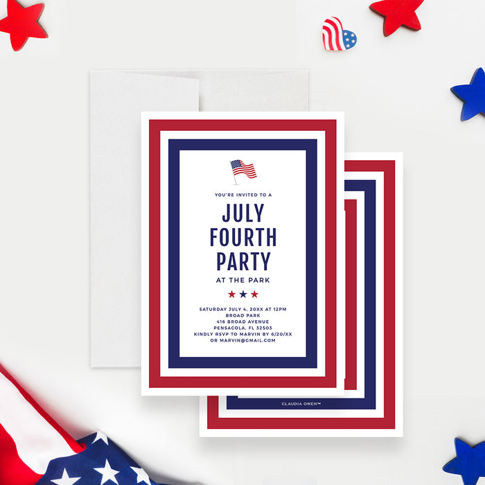 July Fourth  Party Invitation Digital Download, Freedom Celebration Invites with USA Flag